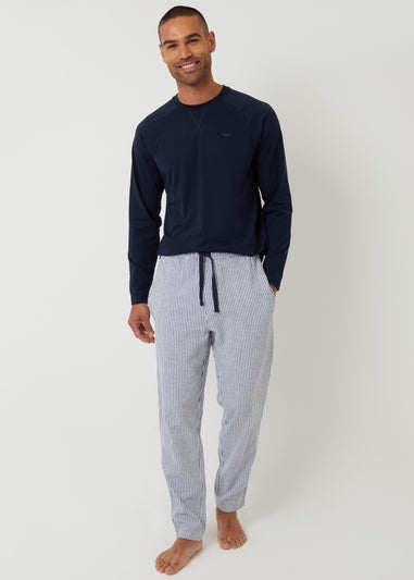 Threadbare Navy Long Sleeve Top & Stripe Pants Pyjama Set