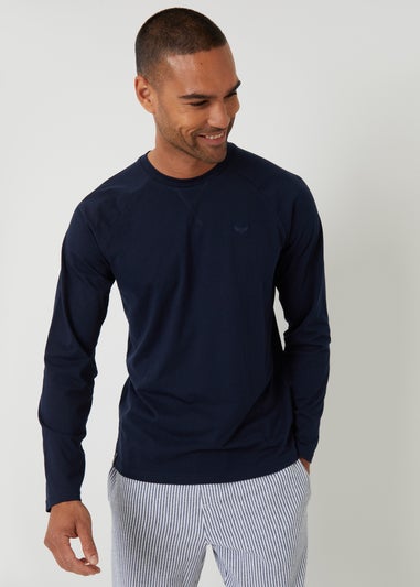 Threadbare Navy Long Sleeve Top & Stripe Pants Pyjama Set