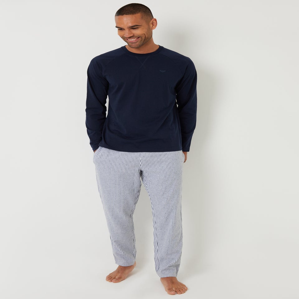 Threadbare Navy Long Sleeve Top & Stripe Pants Pyjama Set