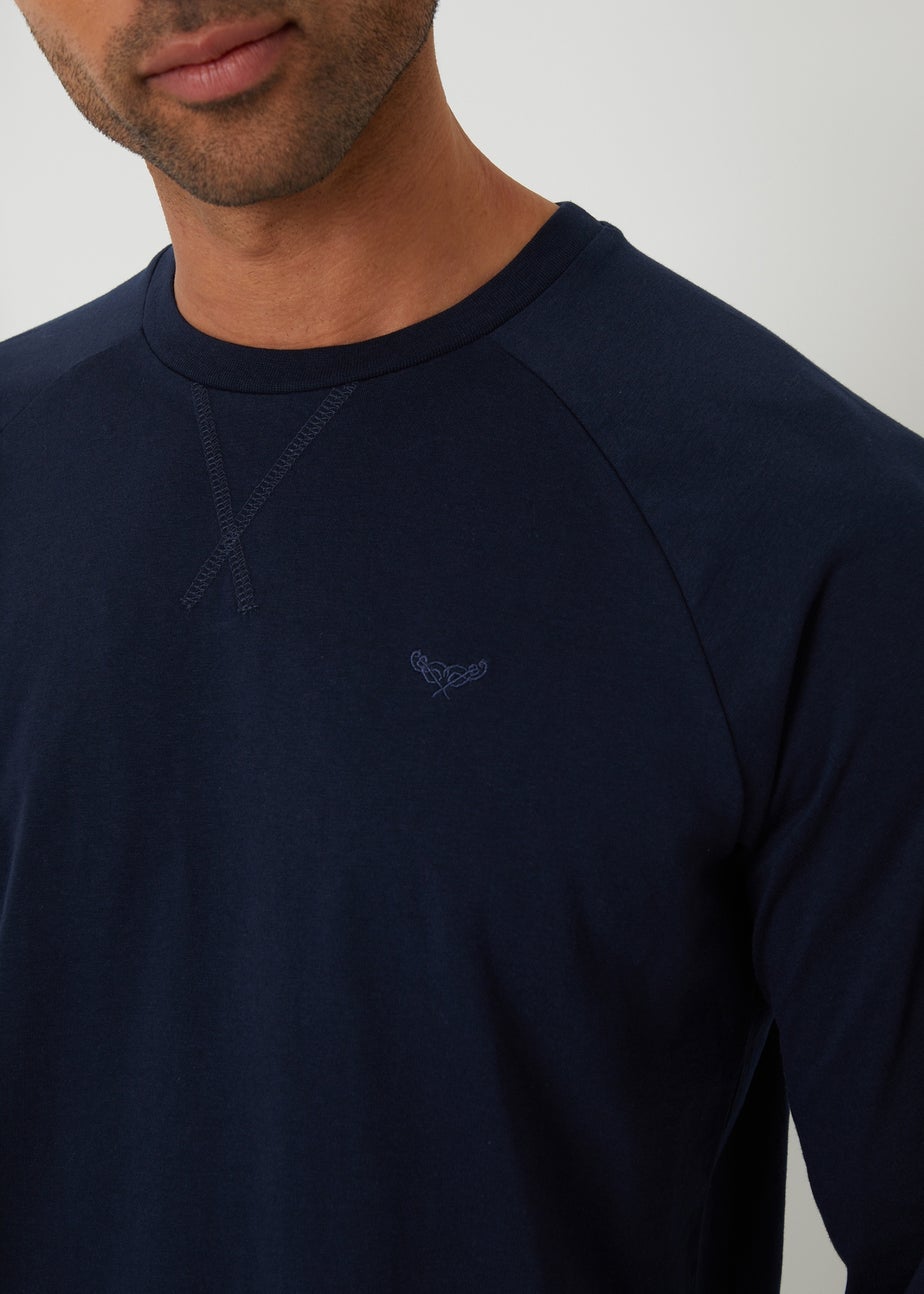 Threadbare Navy Long Sleeve Top & Stripe Pants Pyjama Set