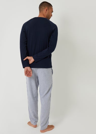 Threadbare Navy Long Sleeve Top & Stripe Pants Pyjama Set