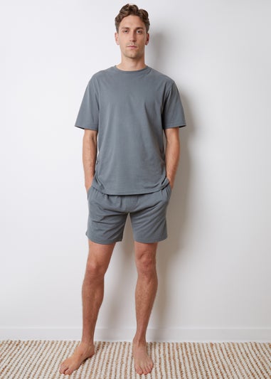 Threadbare Blue Relaxed Fit Peached Cotton Shortie Lounge Set