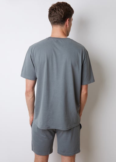 Threadbare Blue Relaxed Fit Peached Cotton Shortie Lounge Set