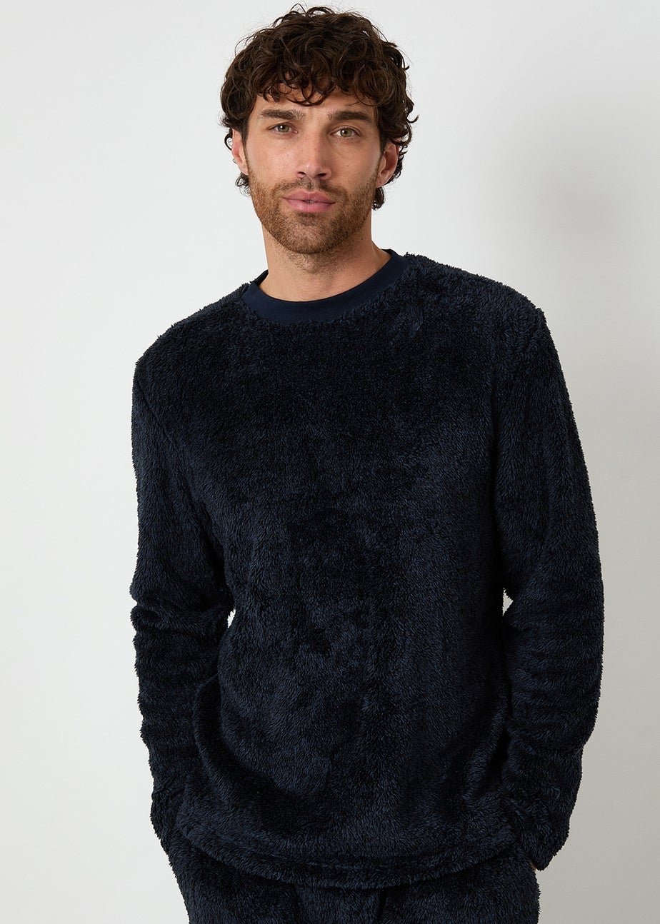 Threadbare Navy Two Tone Borg Loungewear Set