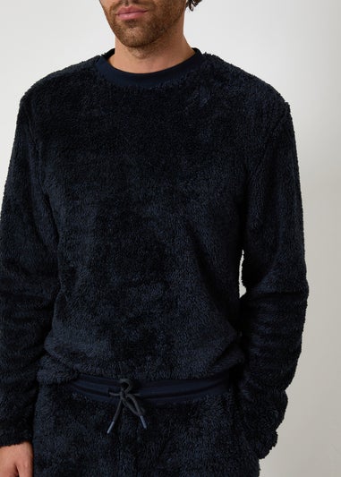 Threadbare Navy Two Tone Borg Loungewear Set