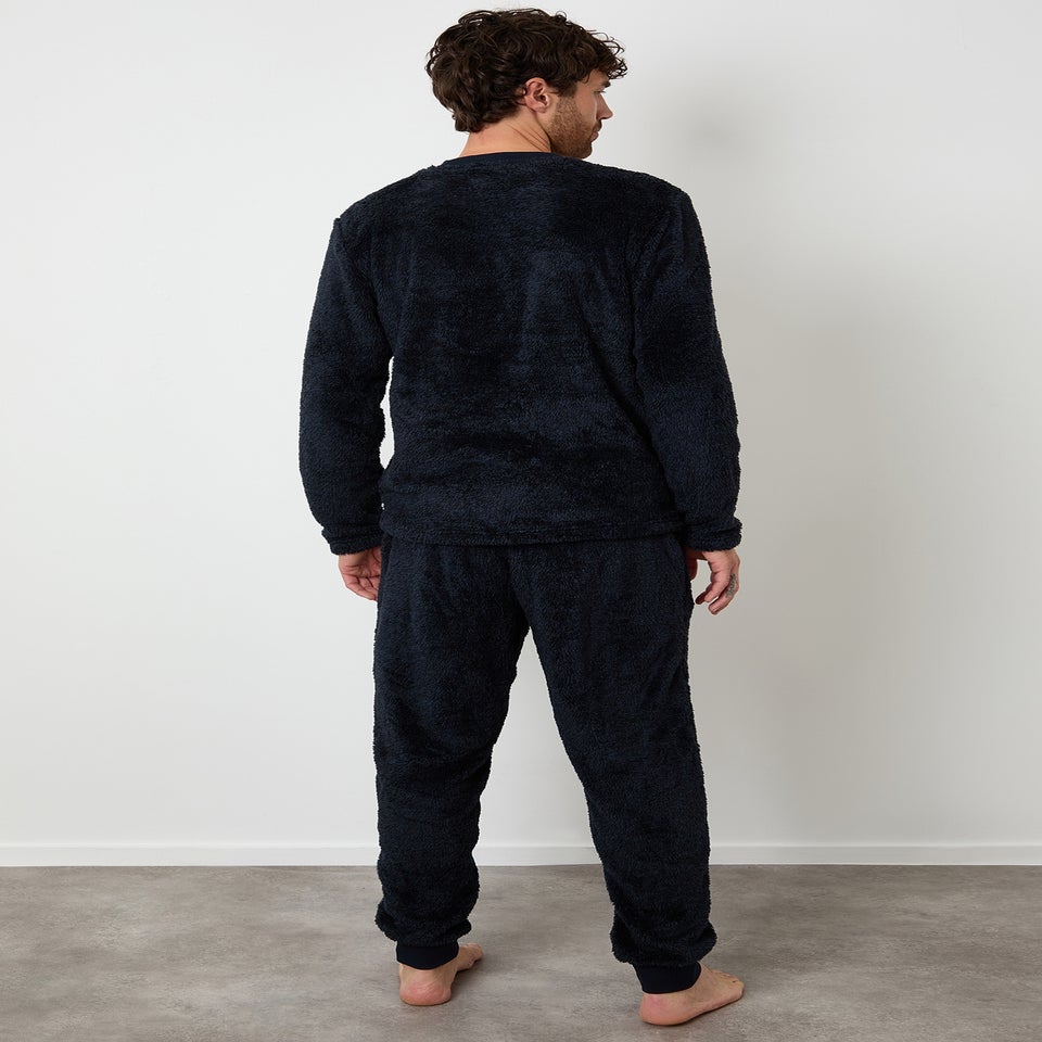 Threadbare Navy Two Tone Borg Loungewear Set
