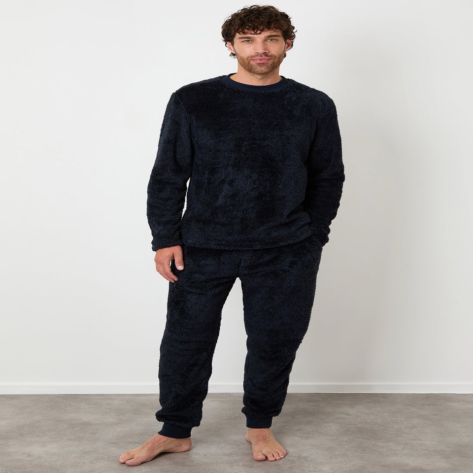 Threadbare Navy Two Tone Borg Loungewear Set