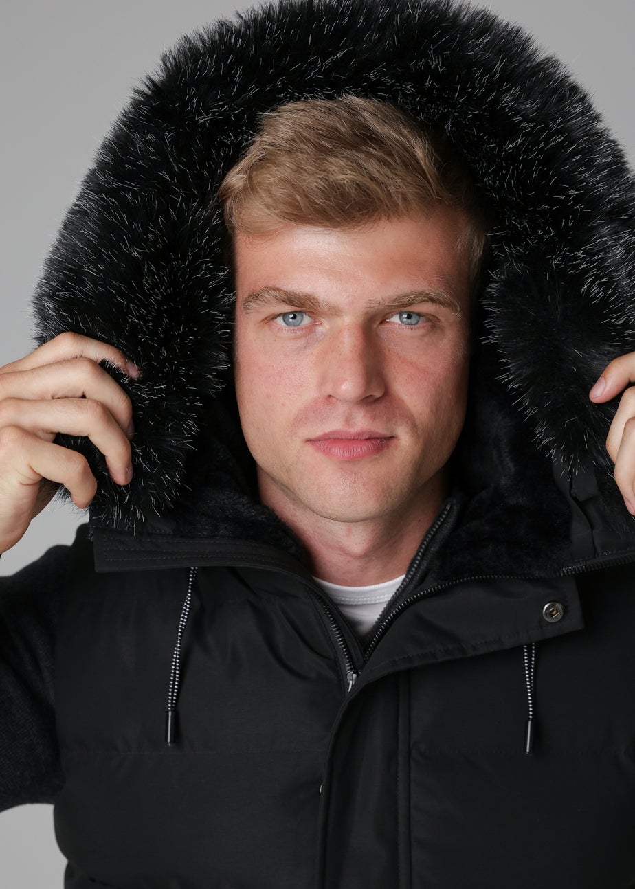 Nines Black Padded Gilet with Faux Fur-Lined Hood
