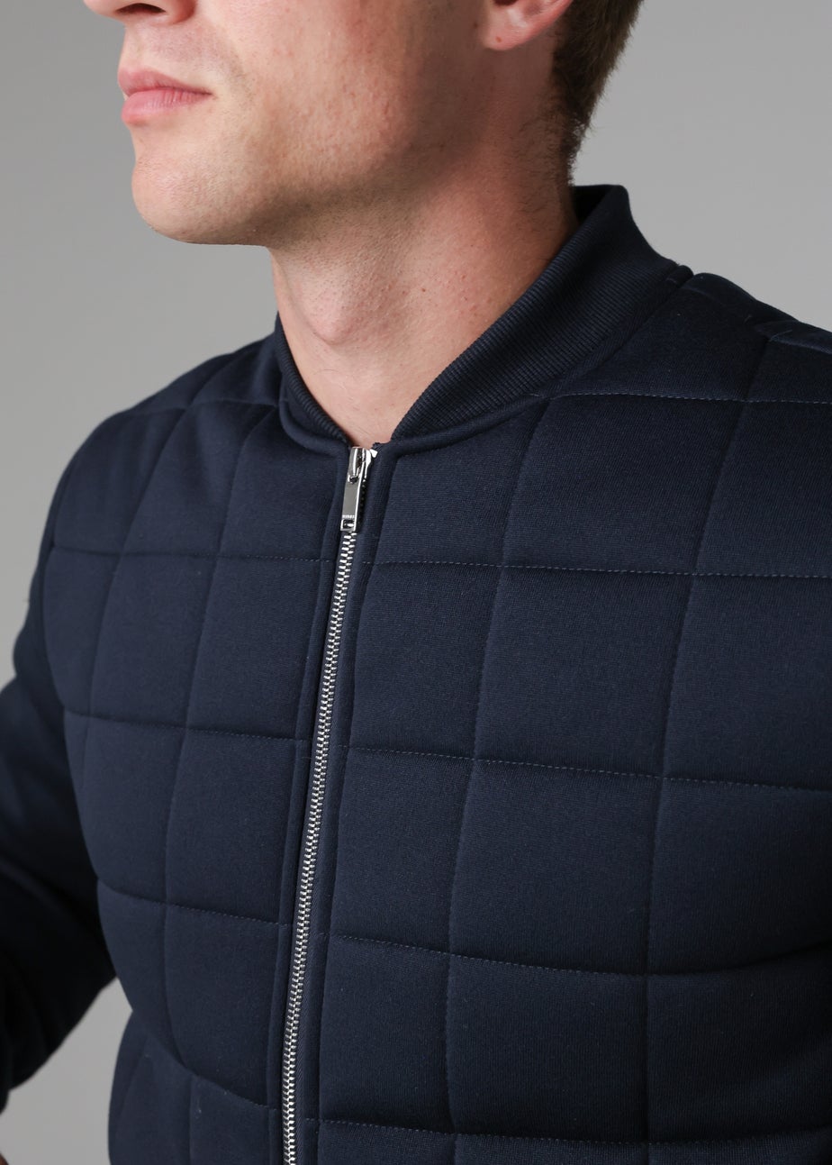 Nines Navy Quilted Fleece Zip-Through Bomber Jacket