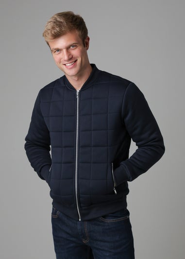 Nines Navy Quilted Fleece Zip-Through Bomber Jacket