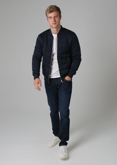 Nines Navy Quilted Fleece Zip-Through Bomber Jacket