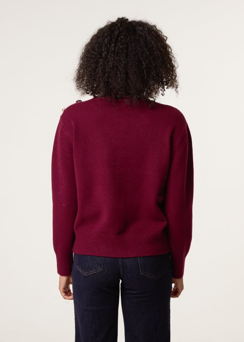 Blue Vanilla Red Jewel Button Jumper
