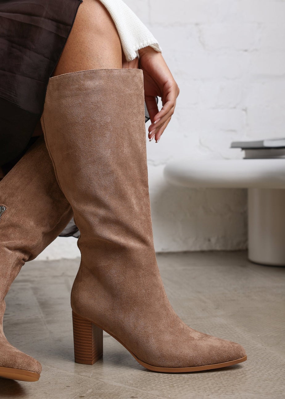 Where's That From Elder Camel Suede Block Heel Boots