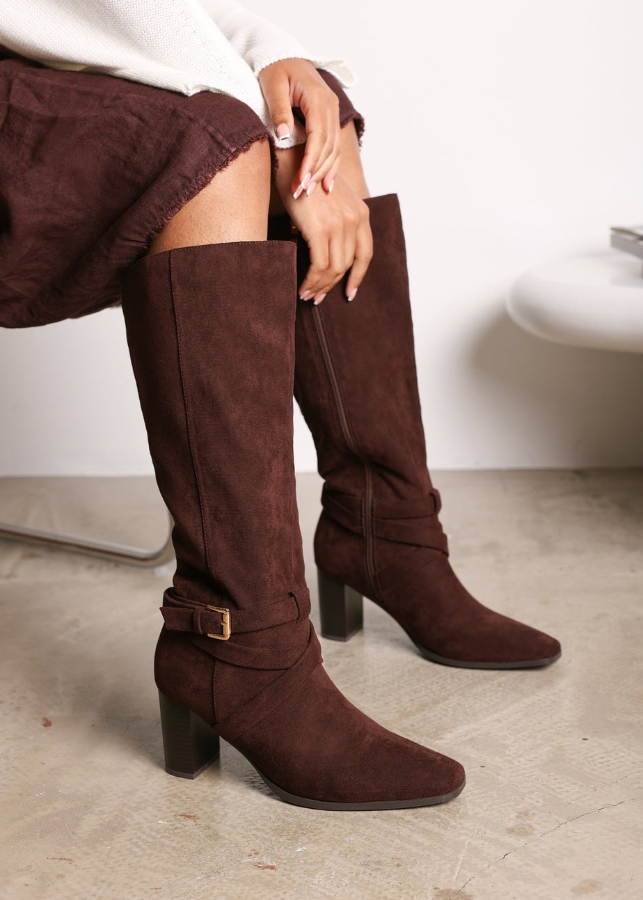 Where's That From Yvette Dark Brown PU Knee High Boots