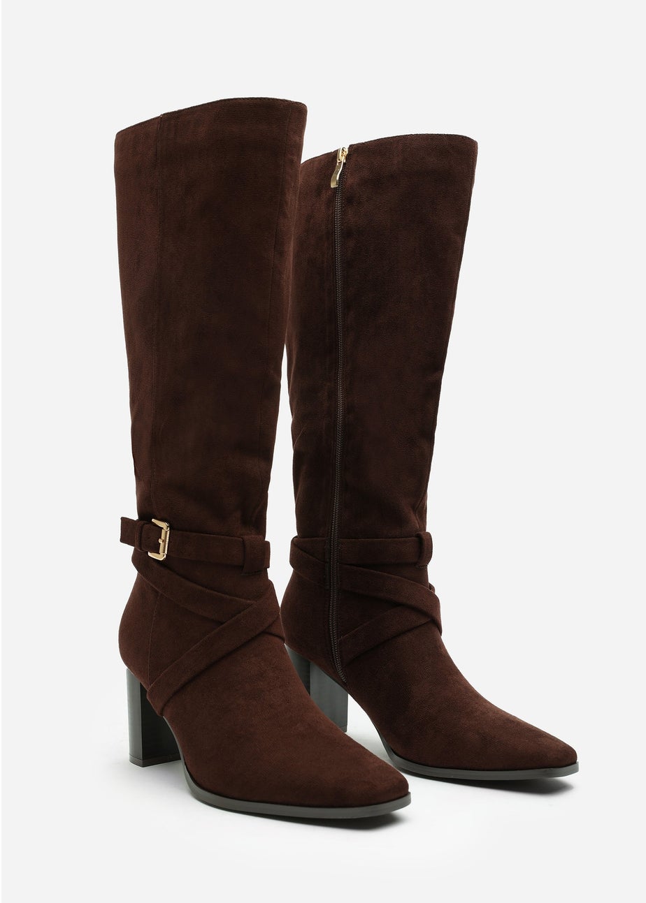 Where's That From Yvette Dark Brown PU Knee High Boots