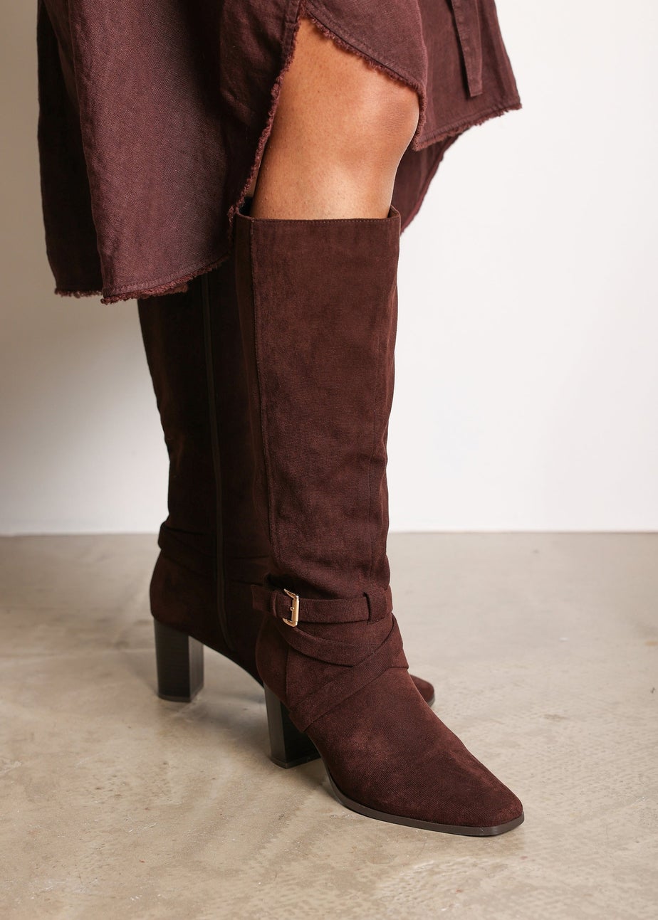 Where's That From Yvette Dark Brown PU Knee High Boots