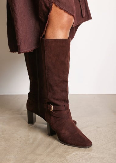 Where's That From Yvette Dark Brown PU Knee High Boots