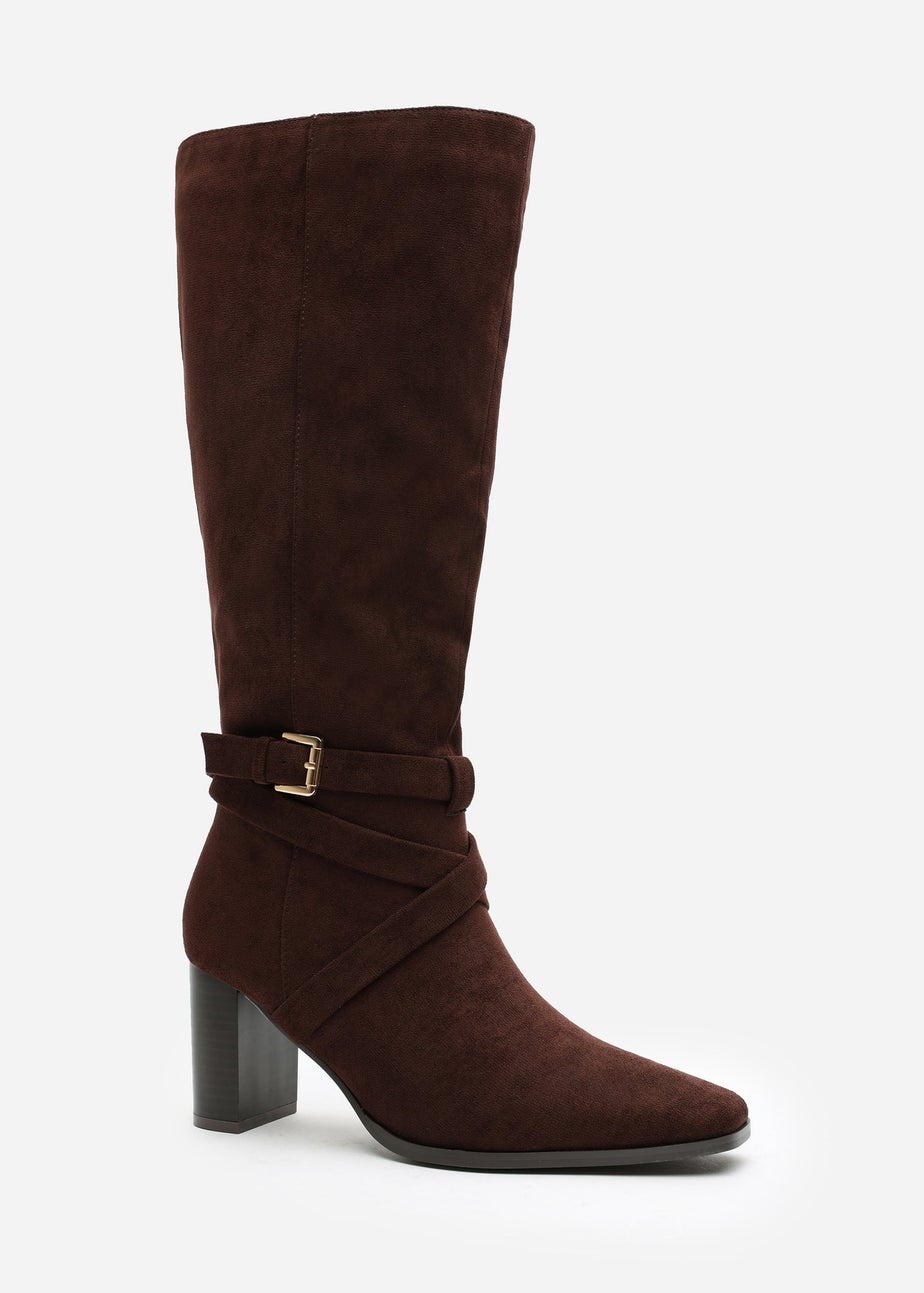 Where's That From Yvette Dark Brown PU Knee High Boots