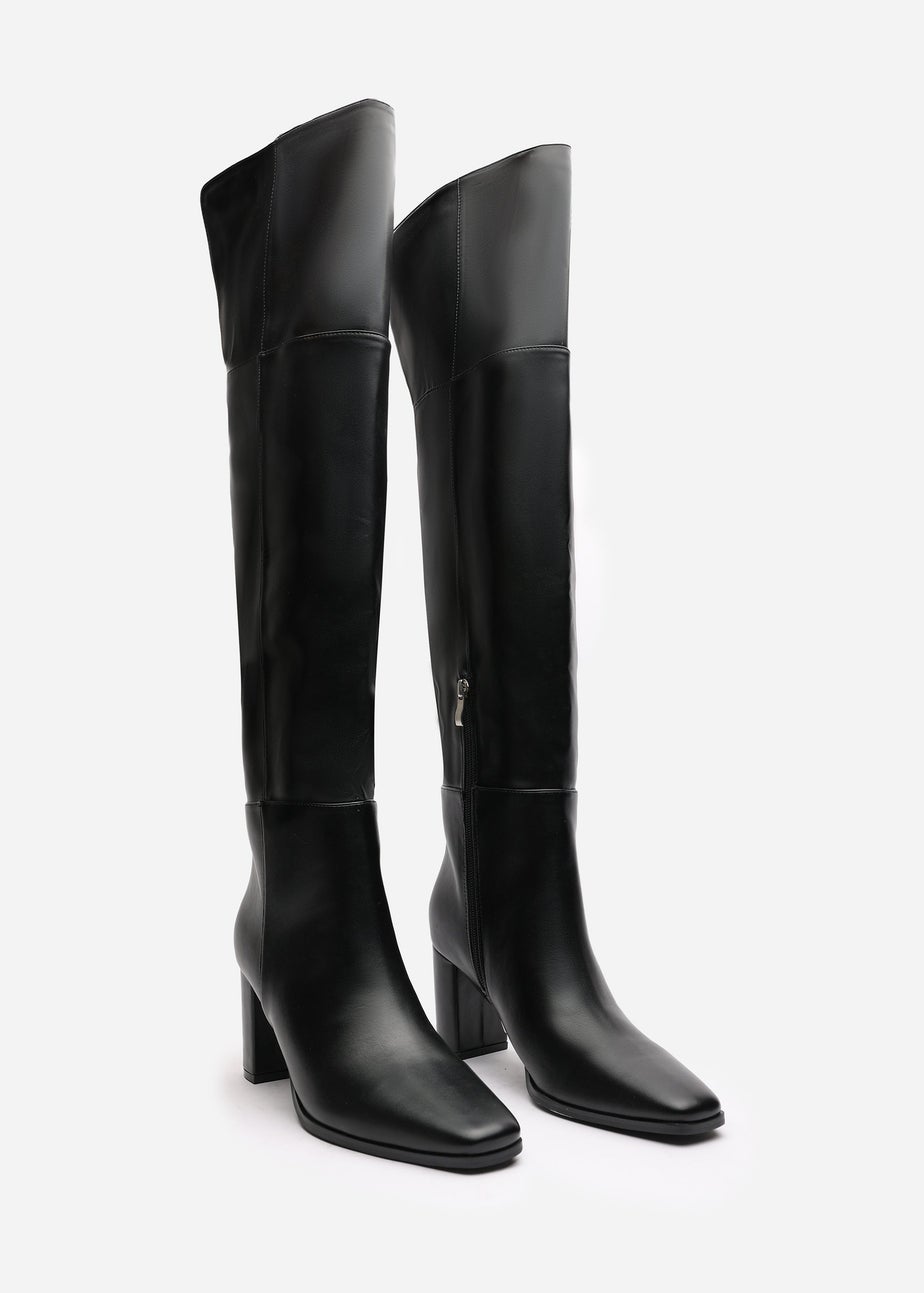 Where's That From Xenia Black PU Over The Knee Boots