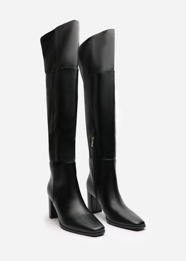 Where's That From Xenia Black PU Over The Knee Boots