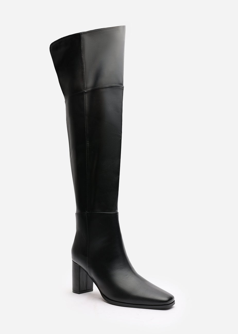 Where's That From Xenia Black PU Over The Knee Boots