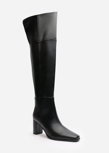Where's That From Xenia Black PU Over The Knee Boots