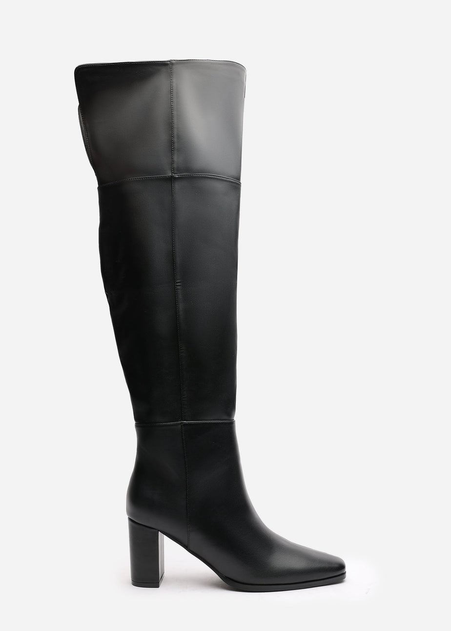 Where's That From Xenia Black PU Over The Knee Boots