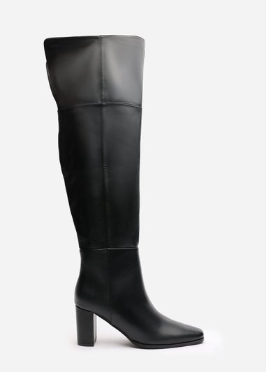 Where's That From Xenia Black PU Over The Knee Boots