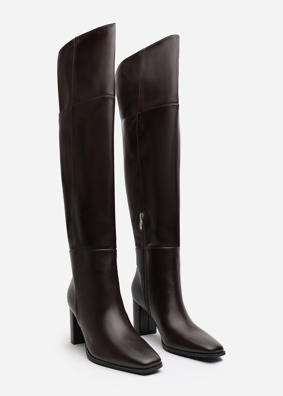 Where's That From Xenia Brown PU Over The Knee Boots