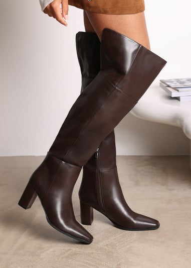 Where's That From Xenia Brown PU Over The Knee Boots