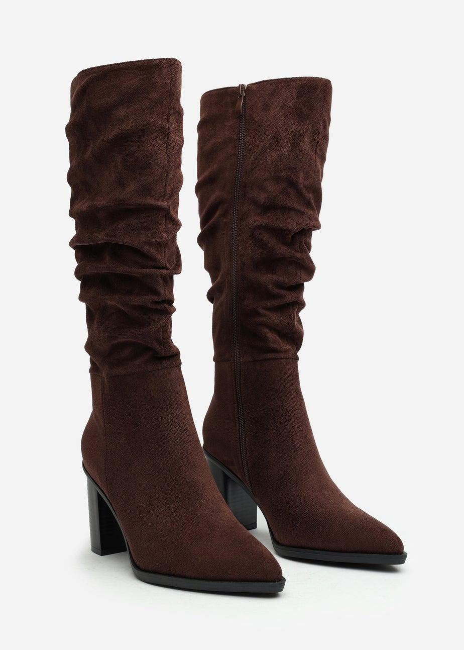 Where's That From Primrose Dark Brown Suede Block Heel Boots
