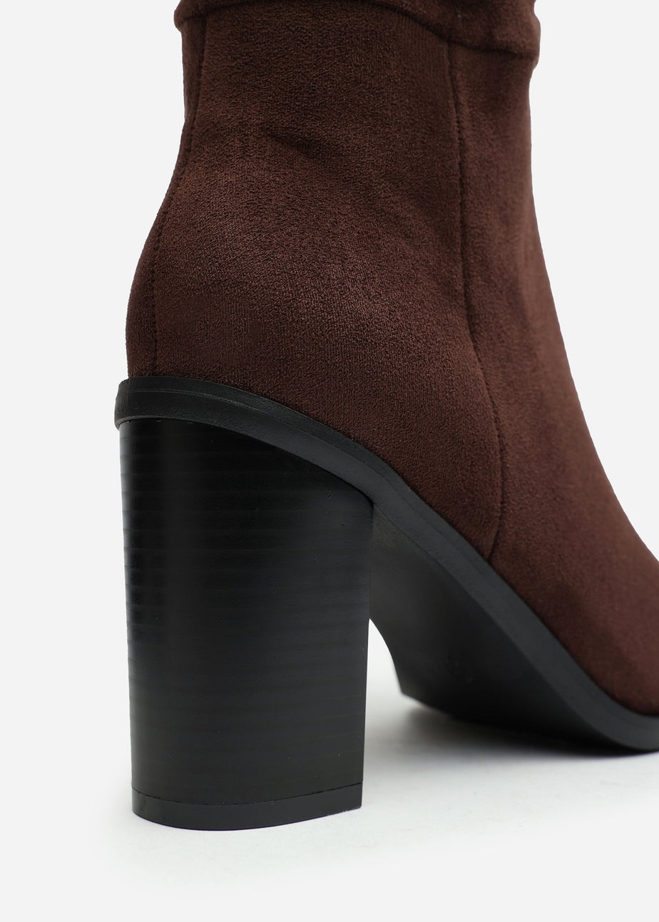 Where's That From Primrose Dark Brown Suede Block Heel Boots