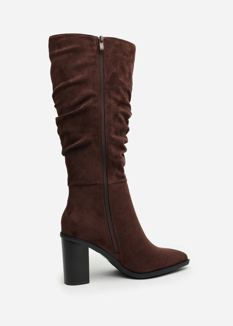 Where's That From Primrose Dark Brown Suede Block Heel Boots
