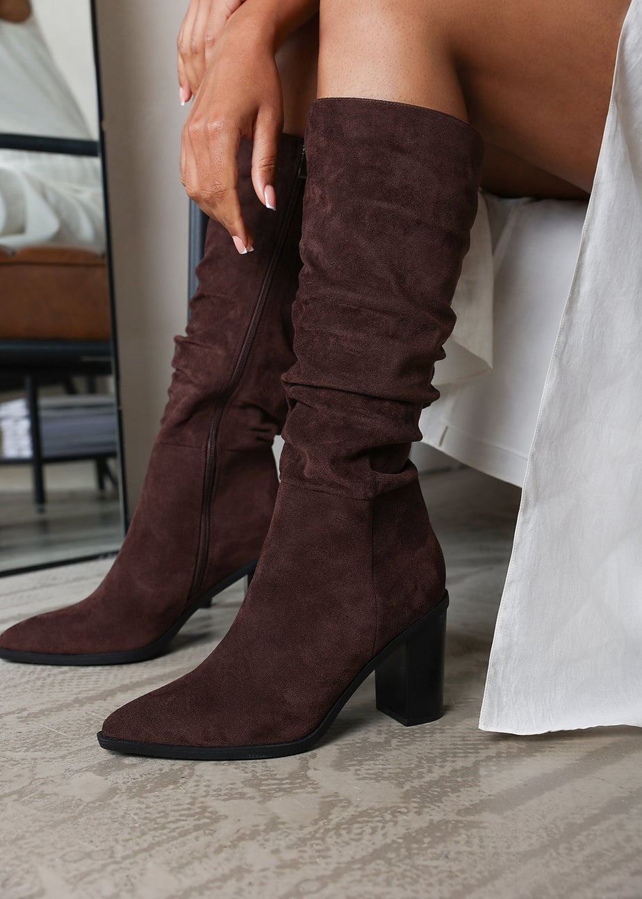 Where's That From Primrose Dark Brown Suede Block Heel Boots
