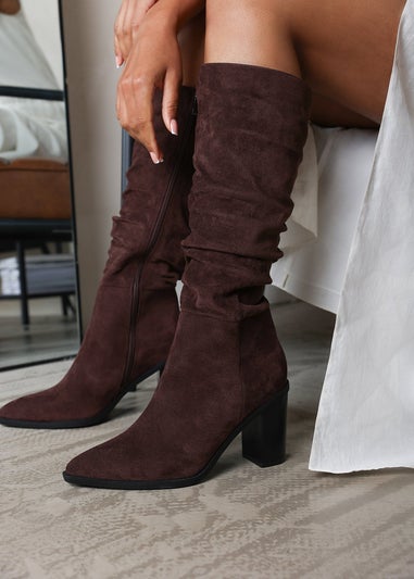 Where's That From Primrose Dark Brown Suede Block Heel Boots