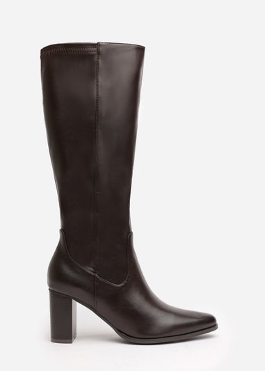 Where's That From Wide-Calf Hawthorn Brown PU Block Heel Boots