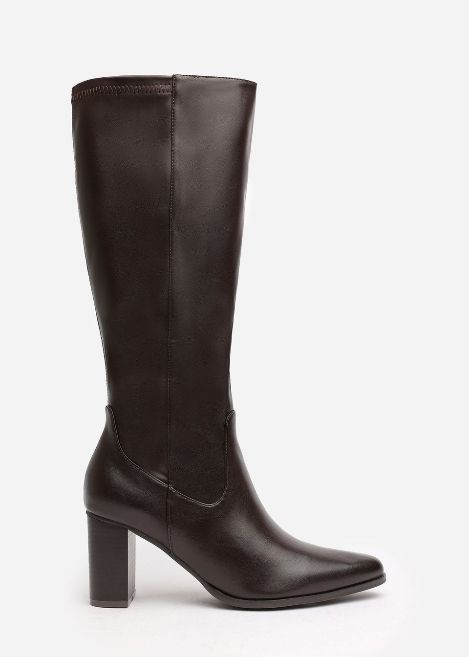 Where's That From Wide-Calf Hawthorn Brown PU Block Heel Boots