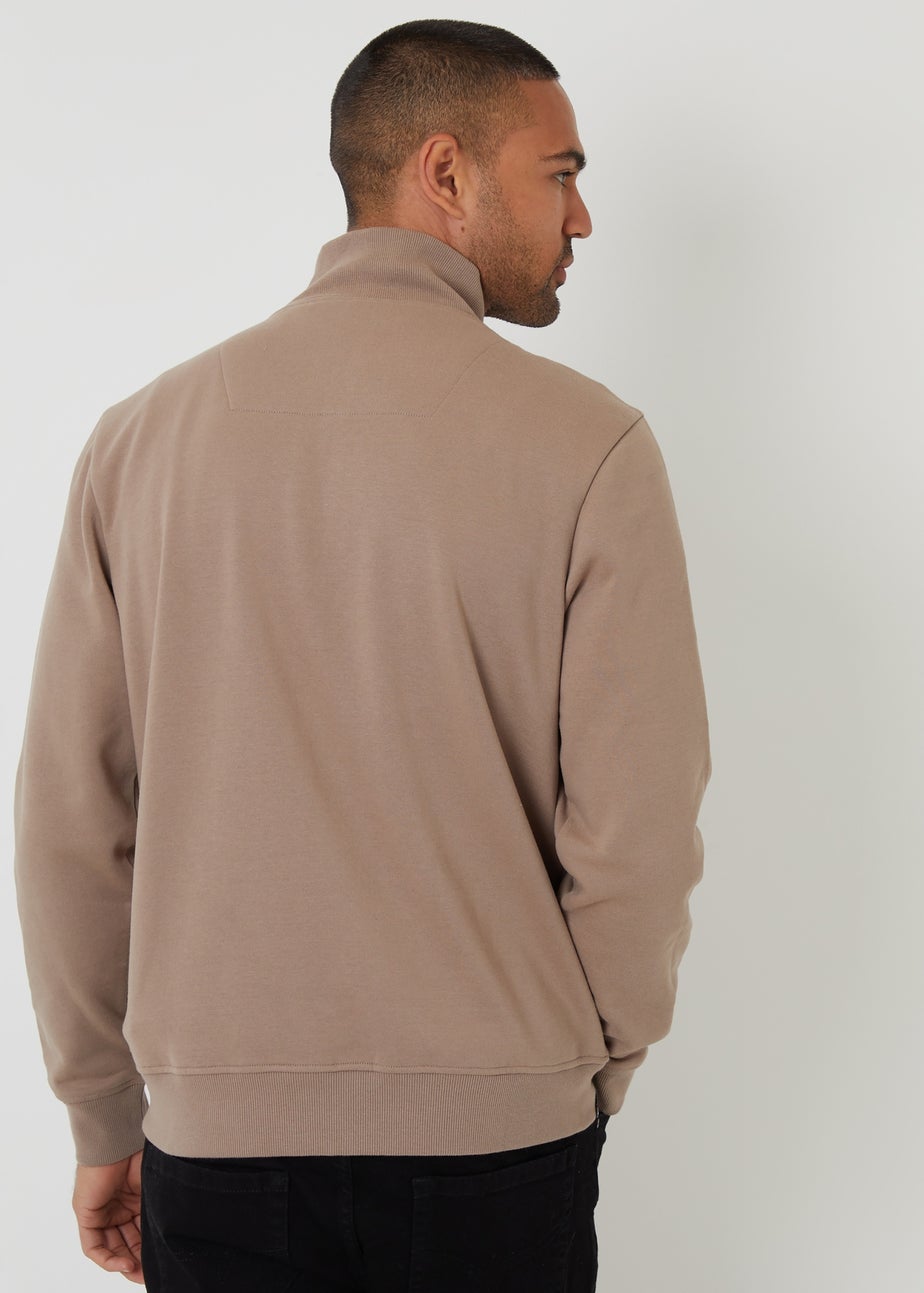 Threadbare Taupe 1/4 Zip Neck Sweatshirt