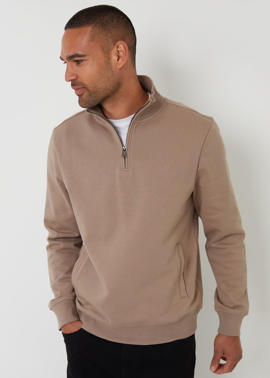 Threadbare Taupe 1/4 Zip Neck Sweatshirt