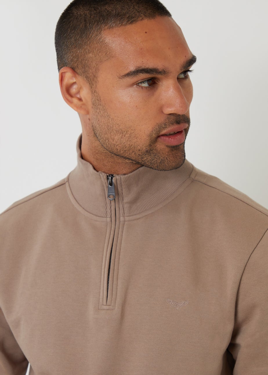 Threadbare Taupe 1/4 Zip Neck Sweatshirt