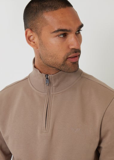 Threadbare Taupe 1/4 Zip Neck Sweatshirt