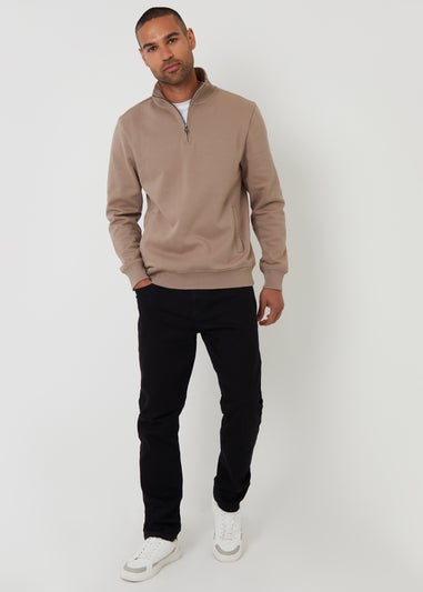 Threadbare Taupe 1/4 Zip Neck Sweatshirt