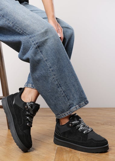 Where's That From Elara Black Suede Lace-Up Trainers