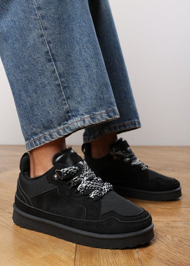 Where's That From Elara Black Suede Lace-Up Trainers