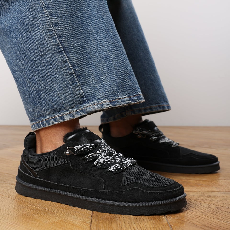 Where's That From Elara Black Suede Lace-Up Trainers