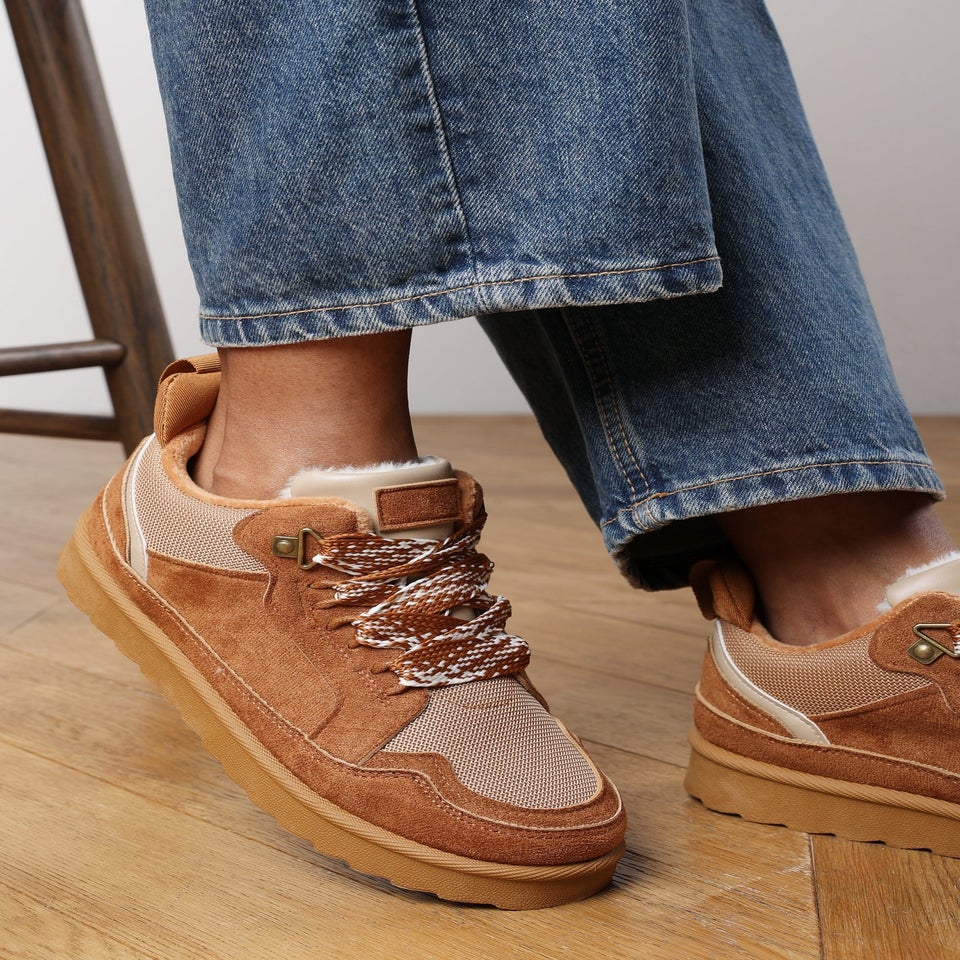 Where's That From Elara Chestnut Suede Lace-Up Trainers