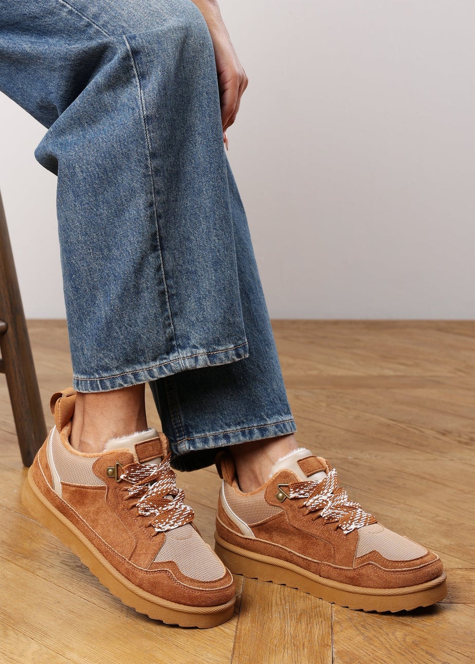 Where's That From Elara Chestnut Suede Lace-Up Trainers