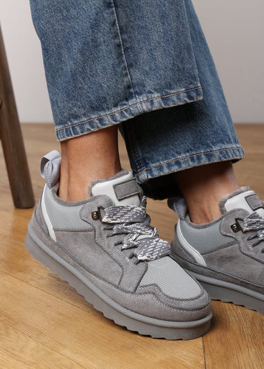 Where's That From Elara Grey Suede Lace-Up Trainers