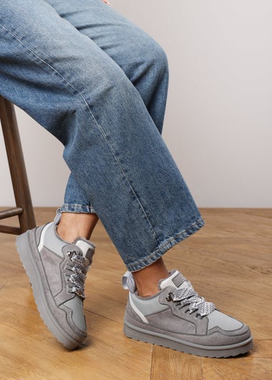 Where's That From Elara Grey Suede Lace-Up Trainers