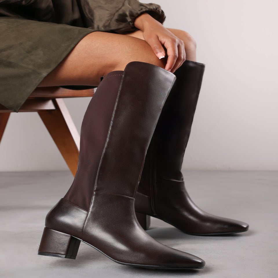 Where's That From Beau Wide-Fit Brown PU Knee High Boots